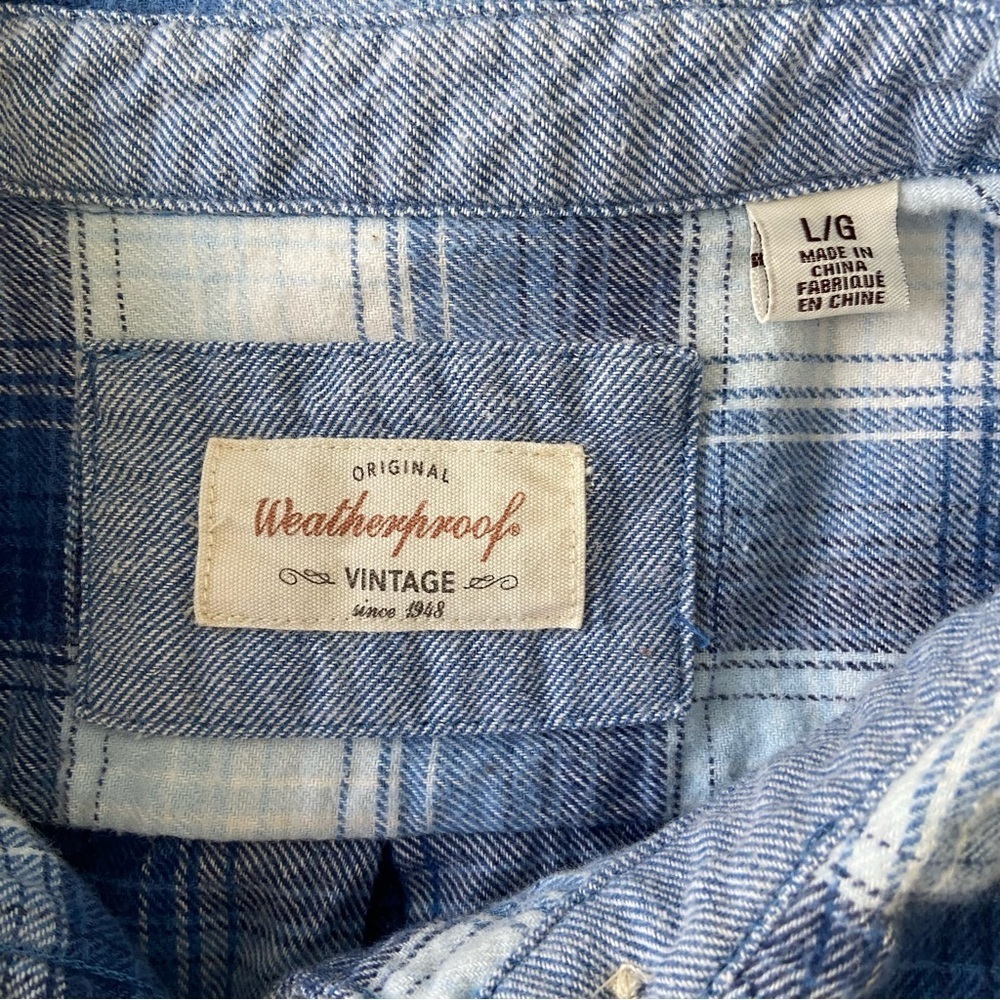 Weather proof Vintage flanel button down shirt white blue plaid pattern Large - Picture 2 of 11